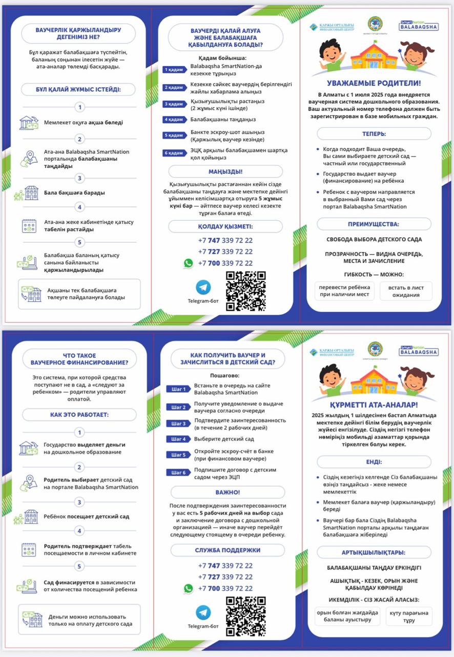 2025 жылдың 1 шілдесінен бастап Алматы мектепке дейінгі білім берудің ваучерлік жүйесі енгізілуде
