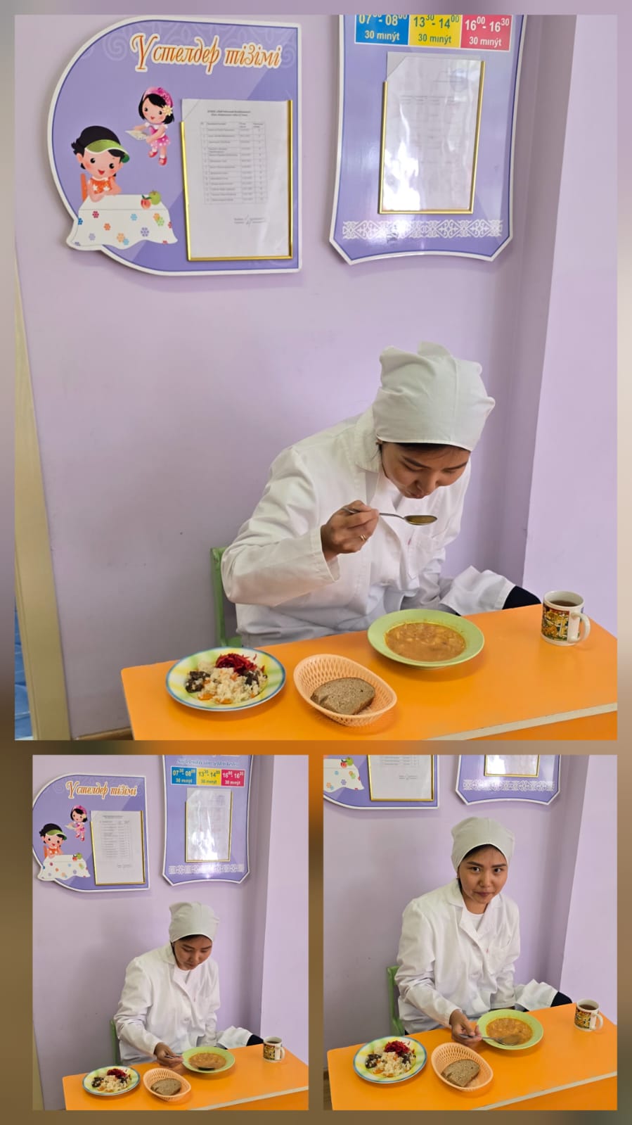 Кіші "Бәйшешек» тобының тәрбиеленушісі Даниярқызы Алманың анасы - Аманғали Гүлзат Жарасқызы тамақтану сапасы мен нормасын тексеруге келді